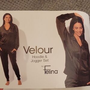 Felina Velour Hoodie and Jogger Set in Black